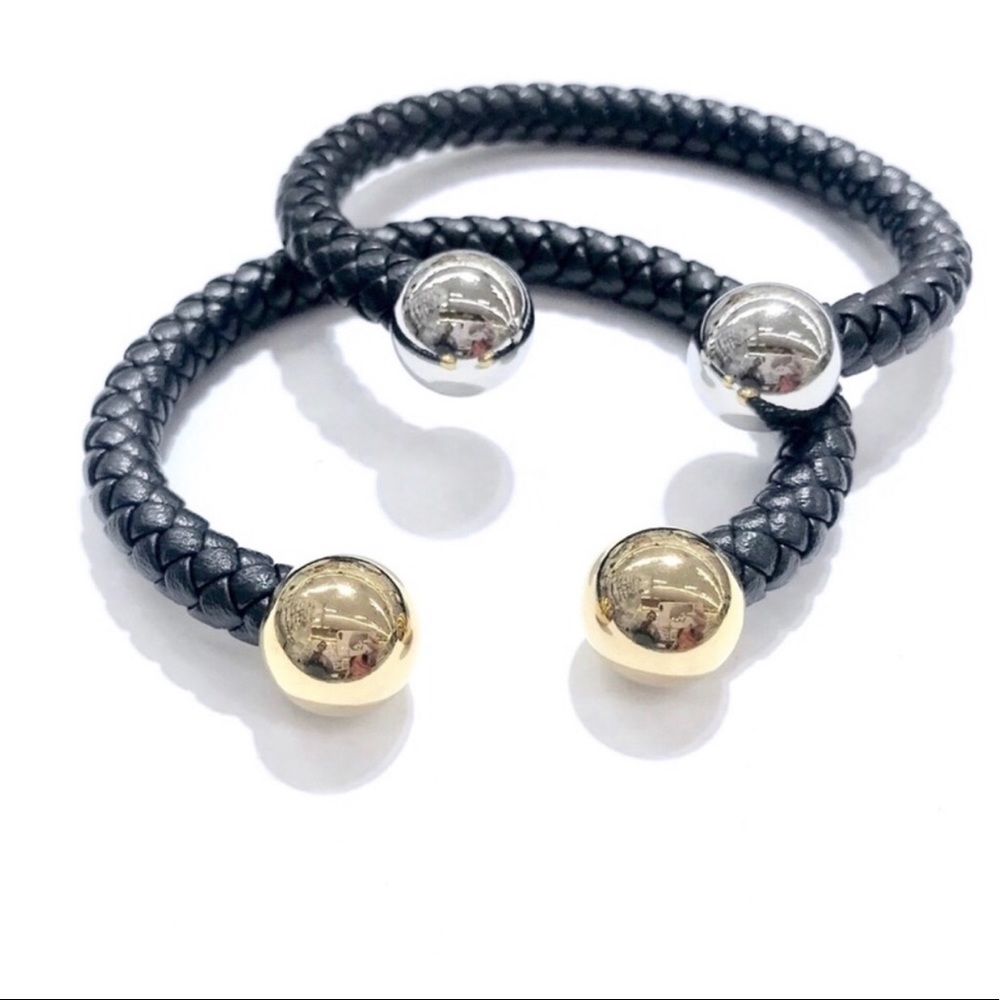Stainless Steel Plain Ball LEATHER MEN CUFF BRAC.